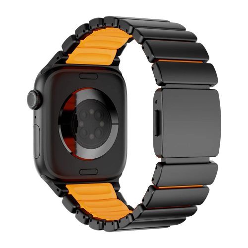 Magnetix fekete-narancssárga Apple Watch fémszíj (mágneses csattal)