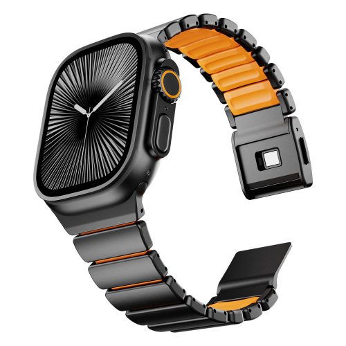 Magnetix fekete-narancssárga Apple Watch fémszíj (mágneses csattal)