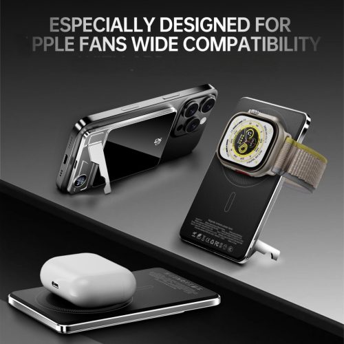 F15 mágneses PowerBank 10 000 mAh – iPhone, Apple Watch és AirPods készülékekhez, fekete