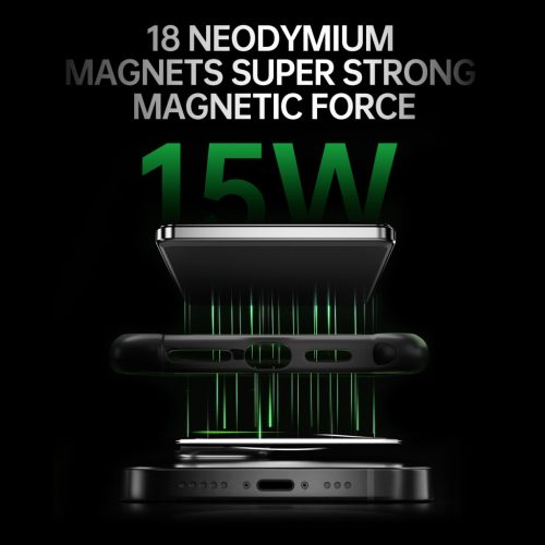 F15 mágneses PowerBank 10 000 mAh – iPhone, Apple Watch és AirPods készülékekhez, fekete