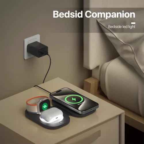 T5 töltőállomás iPhone, Apple Watch és Airpods készülékekhez LED világítással, fehér