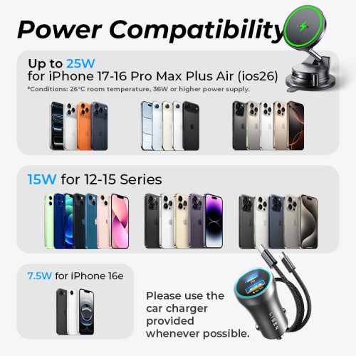 MagDrive Qi2.2 25W - MagSafe mágneses autós vezeték nélküli töltő