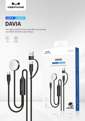 Davia 2 az 1-ben szőtt töltőkábel Apple Watch-hoz és USB-C csatlakozós készülékhez