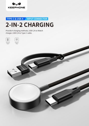 Davia 2 az 1-ben szőtt töltőkábel Apple Watch-hoz és USB-C csatlakozós készülékhez