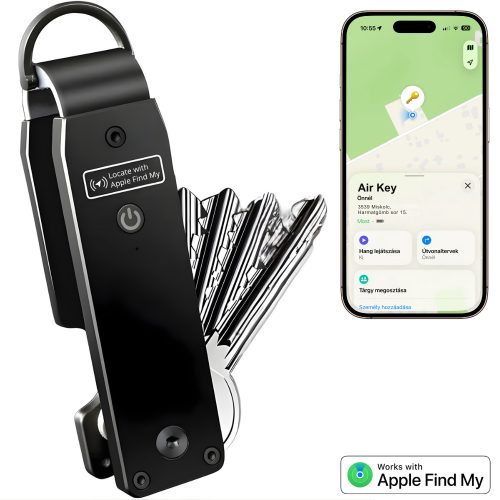 Air Key okos kulcstartó – Fekete, beépített Apple Find My lokátorral