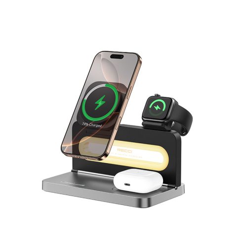 RCW-49 3 az 1-ben 15W töltőállomás LED világítással iPhone és Apple Watch készülékekhez