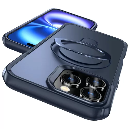 MagnoFold sötétkék MagSafe kompatibilis iPhone 16 Pro védőtok kihajtható gyűrűvel