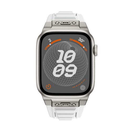 Apple Watch fehér explorer szíj titánszürke csatlakozóval 42/44/45/49 mm (Series 1-9, SE, Ultra) és 46 mm (Series 10/11)