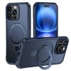 MagnoFold sötétkék MagSafe kompatibilis iPhone 16 Pro Max védőtok kihajtható gyűrűvel
