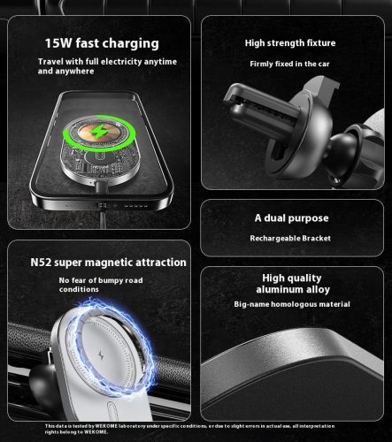 U207 mágneses autós vezeték nélküli töltő – 15W, szellőzőrácsra