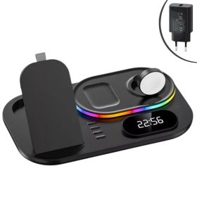   A06 30W 4 az 1-ben vezeték nélküli töltőállomás órával, led világítással - fekete