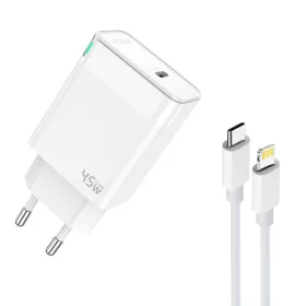   45W USB-C hálózati adapter, PD gyorstöltő + 1m USB-C - Lightning kábel