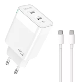   45W kétportos USB-C hálózati töltő adapter, PD gyorstöltő + USB-C - USB-C kábel (1m)