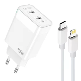   45W kétportos USB-C hálózati töltő adapter, PD gyorstöltő + USB-C - Lightning kábel (1m)