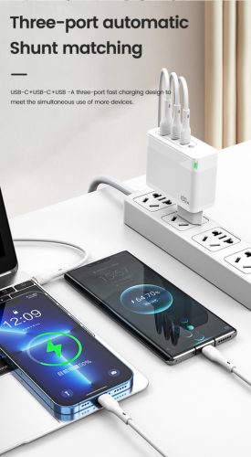 100W 2xUSB-C + 1xUSB QC3.0 töltő adapter, PD gyorstöltő