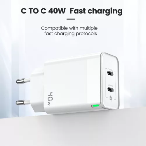 40W kétportos USB-C hálózati töltő adapter, PD gyorstöltő + USB-C - Lightning kábel (1m)