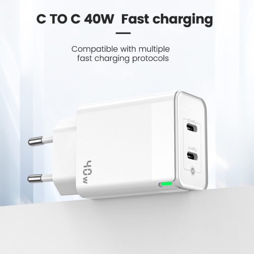 40W kétportos USB-C hálózati töltő adapter, PD gyorstöltő