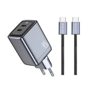  45W kétportos GaN USB-C PD hálózati gyorstöltő + 1m USB C - USB C kábel