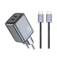 45W kétportos GaN USB-C PD hálózati gyorstöltő + 1m USB C - USB C kábel