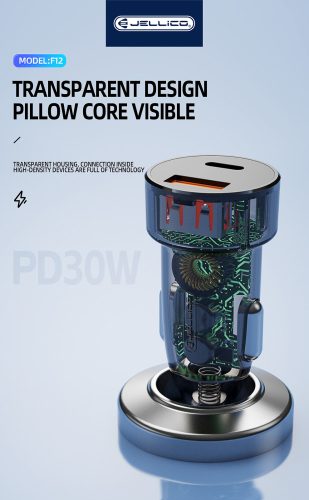 F12 30W kétportos USB C(PD 30W) + USB A(QC3.0 18W) szivargyújtós autós töltő