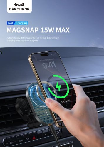 15W Kevlar Carbon MagSafe kompatibilis autós töltő - fekete