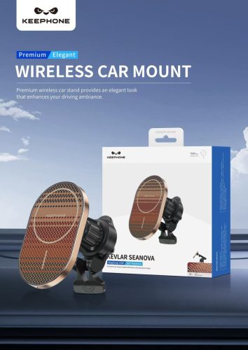 15W Kevlar Carbon MagSafe kompatibilis autós töltő - fekete