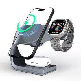   3 az 1-ben mágneses vezeték nélküli töltő hűtőventilátorral - iPhone, AirPods és Apple Watch kompatibilis (LFX-178X)