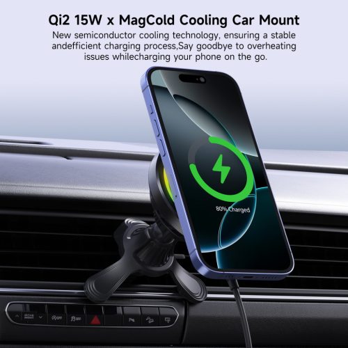 MagCold 11 15W MagSafe Qi2 iPhone mágneses autós gyorstöltő RGB világítással, beépített hűtőventillátorral