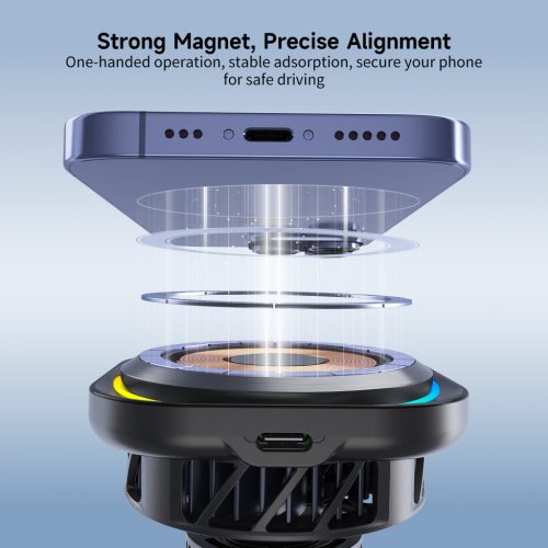 MagCold 12 15W MagSafe Qi2 iPhone mágneses autós gyorstöltő RGB világítással, beépített hűtőventillátorral