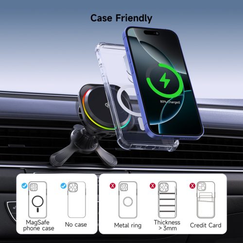 MagCold 12 15W MagSafe Qi2 iPhone mágneses autós gyorstöltő RGB világítással, beépített hűtőventillátorral