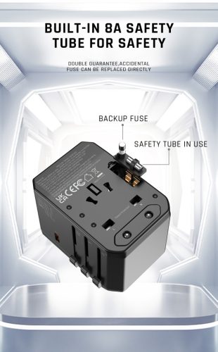 70W 5 portos univerzális világutazó adapter 2xUSB + 3xUSB-C 