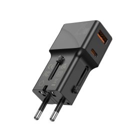   25W 2 portos univerzális világutazó adapter 1xUSB + 1xUSB-C 