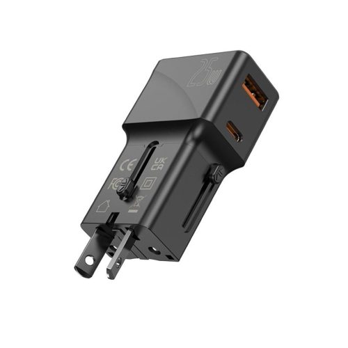 25W 2 portos univerzális világutazó adapter 1xUSB + 1xUSB-C 