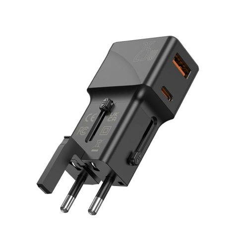 25W 2 portos univerzális világutazó adapter 1xUSB + 1xUSB-C 